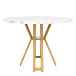Round Dining Table 100cm 4-6 Seater Luxurious Gold Legs Marbled MDF
