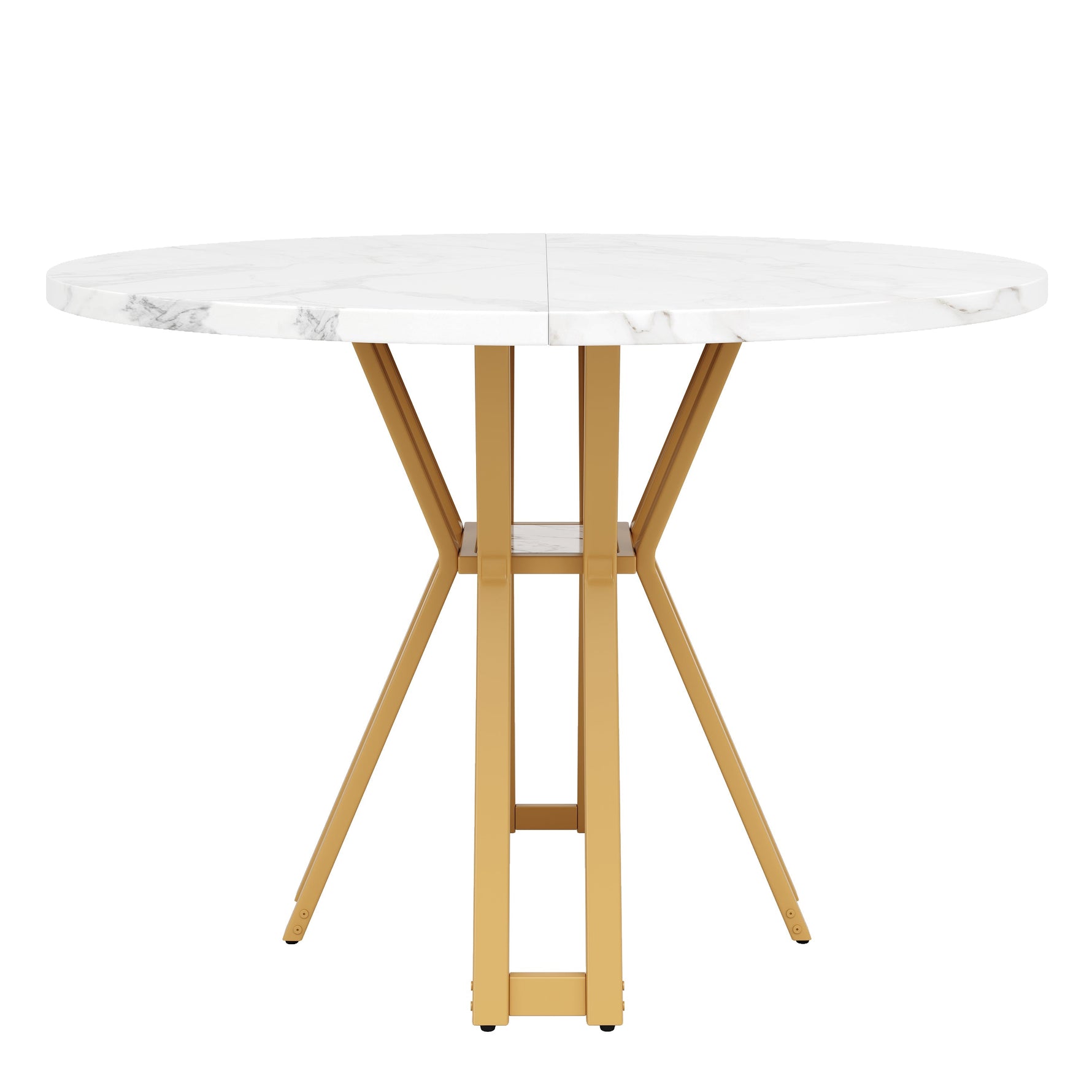 Round Dining Table 100cm 4-6 Seater Luxurious Gold Legs Marbled MDF