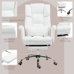 Office Chair, Ergonomic Reclining with Footrest, White Faux Leather