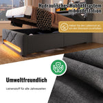 Upholstered Single Bed 90*200, Storage Headboard with USB & LED, Hydraulic, Gray Linen