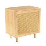 Wicker Nightstand Single Door Rustic Natural Wood Look