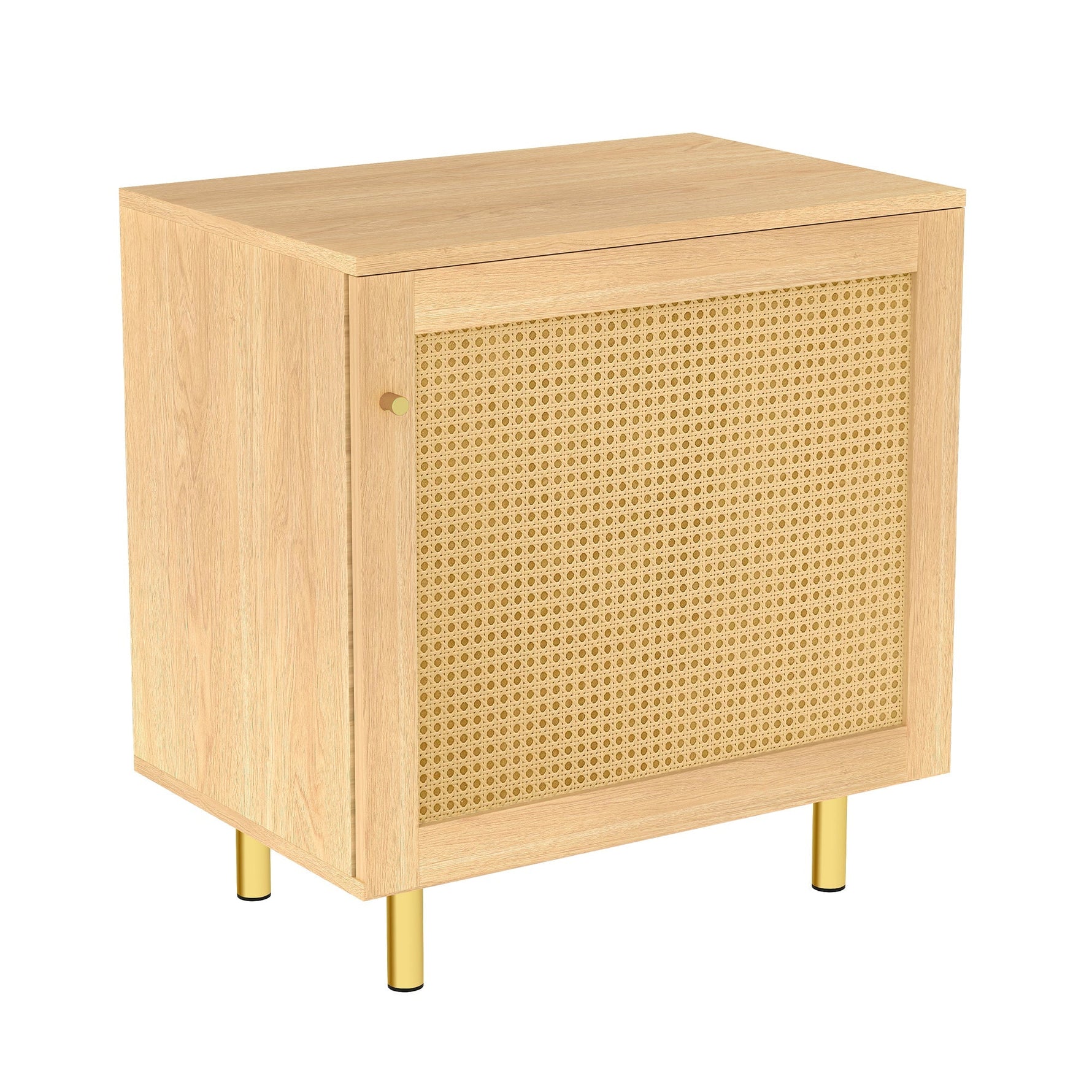 Wicker Nightstand Single Door Rustic Natural Wood Look
