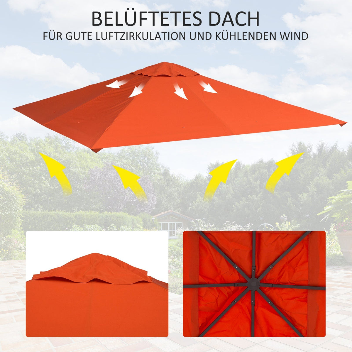 Replacement Roof Gazebo Sun Protection Cover Polyester Orange
