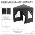 Folding Pavilion 2x2m 4 Side Panels Windows UV Protection Steel Oxford Black