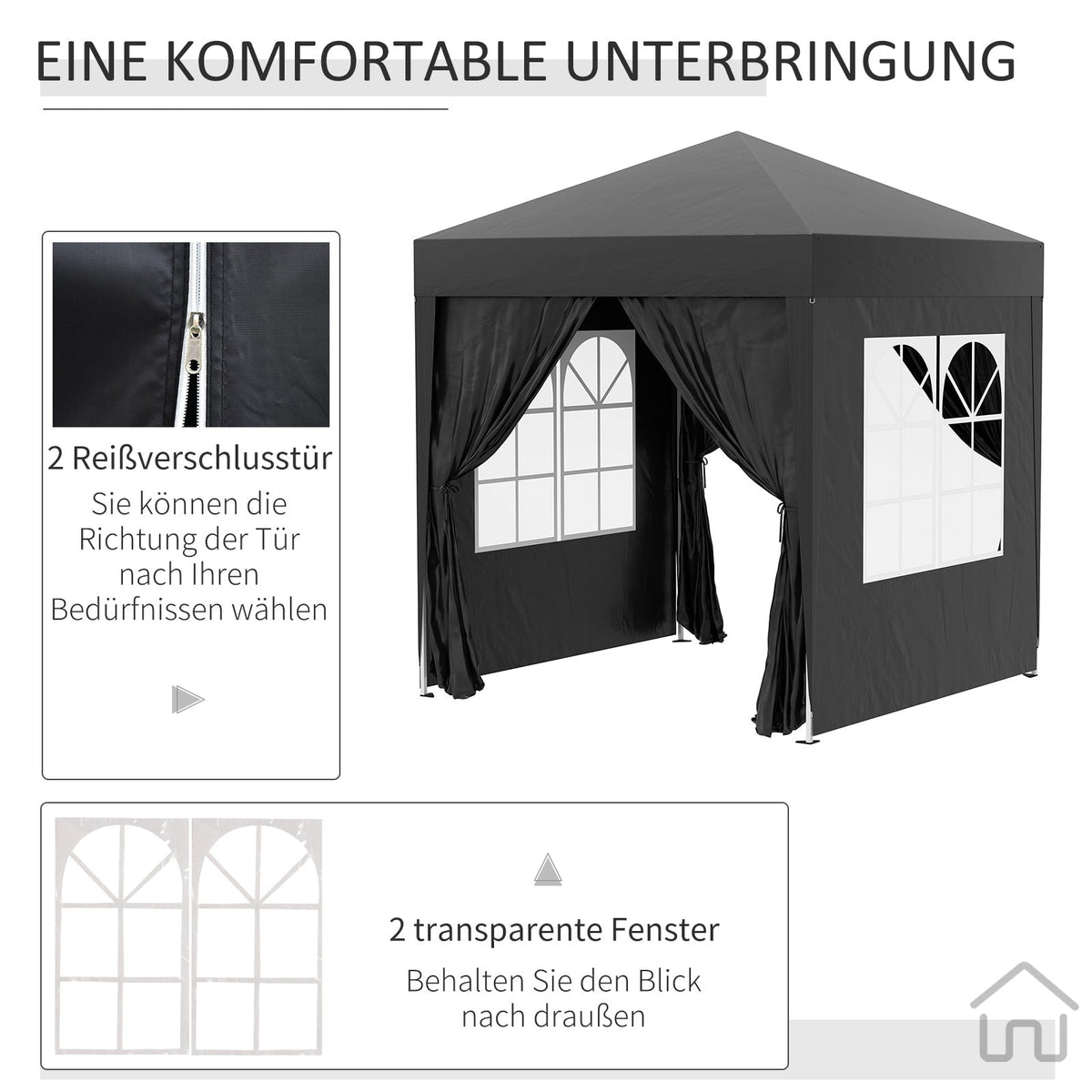 Folding Pavilion 2x2m 4 Side Panels Windows UV Protection Steel Oxford Black