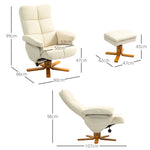 Recliner Chair with Footstool, Storage, Reclining, Swivel, Faux Leather, Cream White