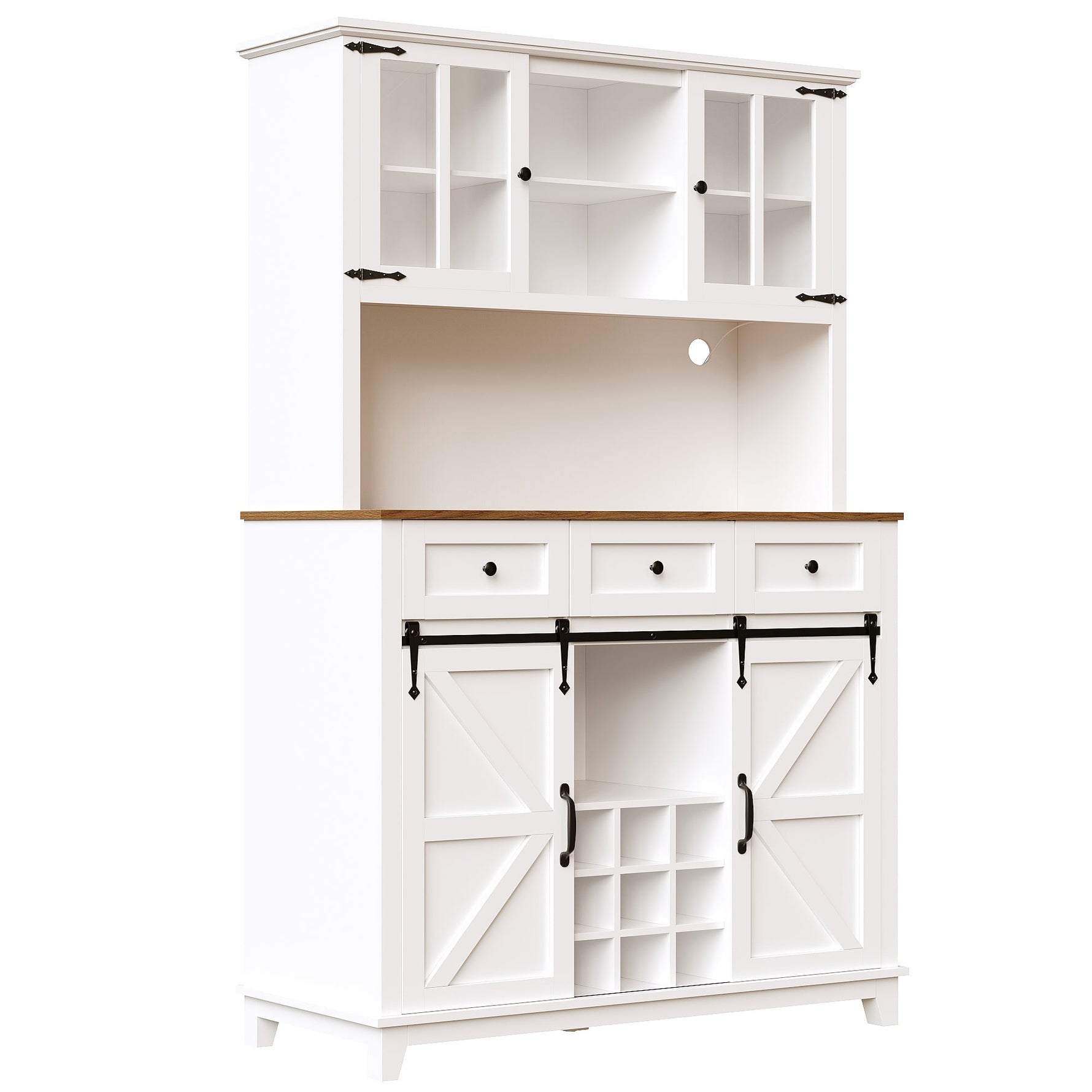 Tall Kitchen Cabinet with LED Lighting and Adjustable Shelves, White