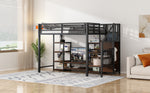 Loft Bed 90x200 with TV Stand, Power Outlet & Ladder, Black