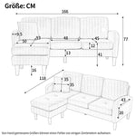 L-shaped Corner Sofa with Chaise Longue, 3-Seater Modular Design, Corduroy Fabric