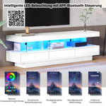 TV Cabinet, 160x38x50.5cm High-Gloss with Glass, LED, App Control, for 70-inch TVs, White