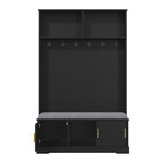 Coat rack with shoe bench wardrobe, 6 triple hooks, freestanding, space-saving, black