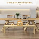 3-Seater Bench, Sturdy Wooden, Pinewood Natural