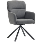 Upholstered Dining Chair, Thick Padding, Armrests, Metal Legs, Grey