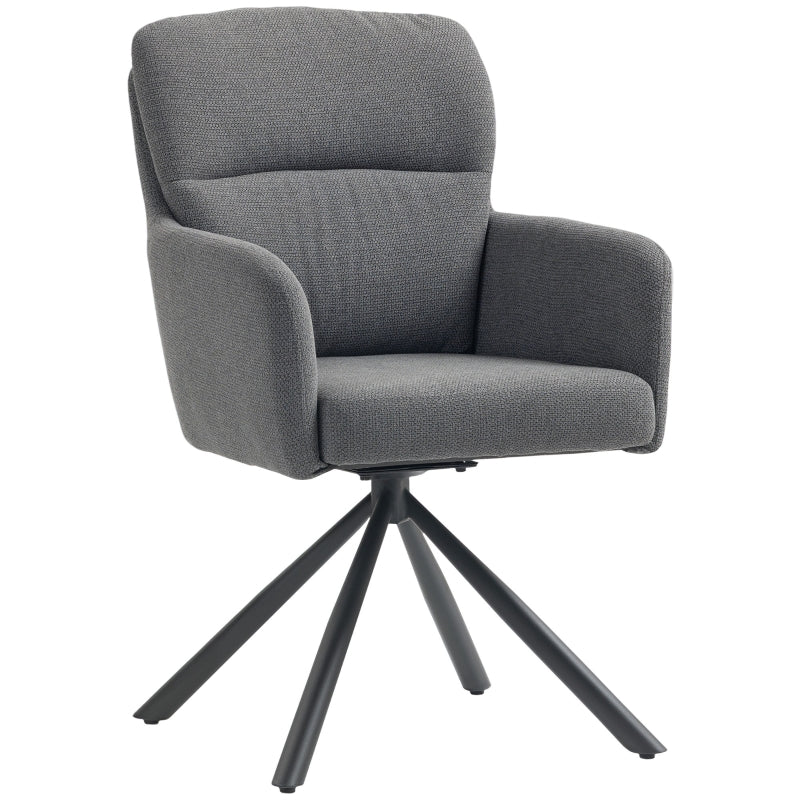Upholstered Dining Chair, Thick Padding, Armrests, Metal Legs, Grey