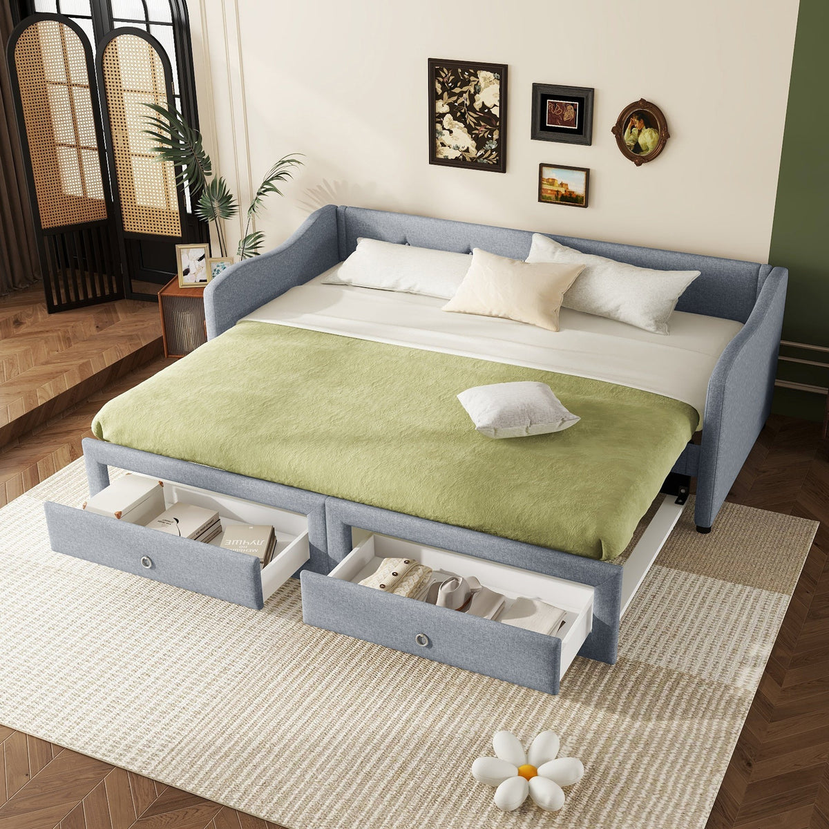 Upholstered Bed 90x200cm Triple Adjustable Headboard - White