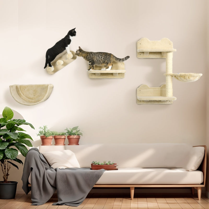 Cat Climbing Wall 4-piece, Scratching Post, Hammock, Wood