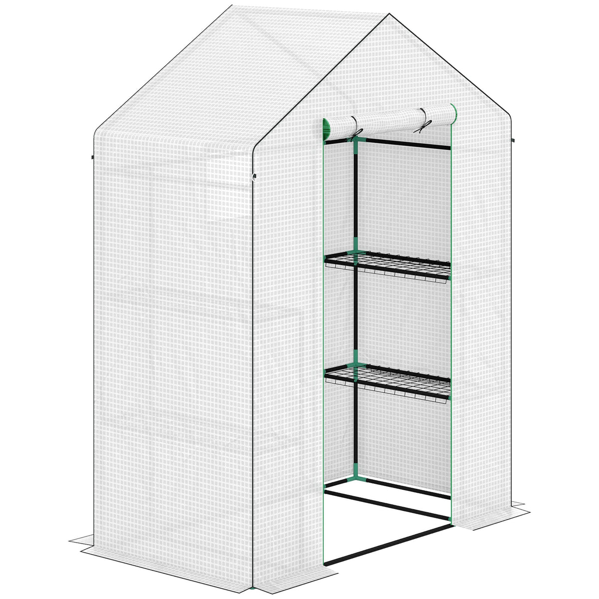Greenhouse, Roll-Up Door, Window, Shelves, 143x74x190cm, White