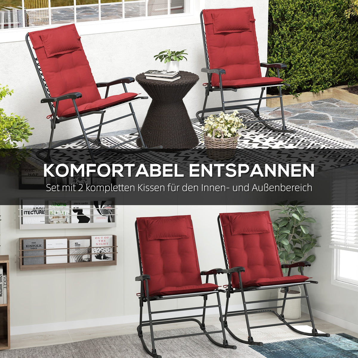 Sun Lounger Cushions, Water-Repellent, 50x116x5 cm, Wine Red