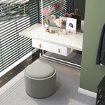 Ottoman Round Stool with Storage and Hinged Lid, grey linen look