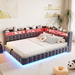 Multifunctional Sofa Bed 140x200 with Storage & LED, Dark Grey Velvet