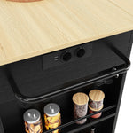 Kitchen Island Trolley Worktop Power Strip Wood Grain Storage - Black