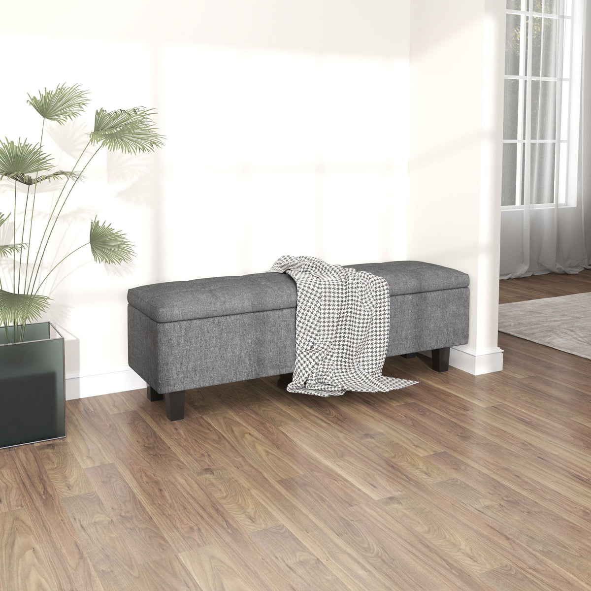 Storage Bench Upholstered with Wooden Legs 138x40x45cm, Dark Grey Linen