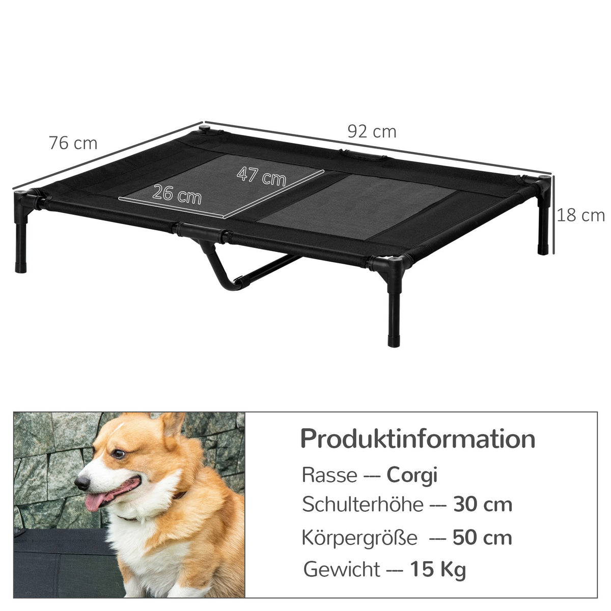 Dog Lounger Elevated Outdoor Bed & Sofa, Oxford Black