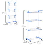 Clothes Dryer Tower, Extendable 4 Levels with Wheels, Steel Blue