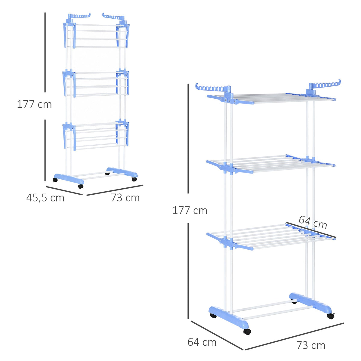 Clothes Dryer Tower, Extendable 4 Levels with Wheels, Steel Blue