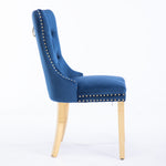 Dining Chair Set of 2 Tufted Velvet Upholstered Golden Legs Nailhead Trim - Blue