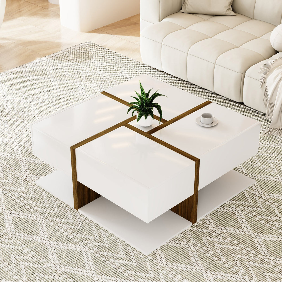 Coffee Table, 4-Drawer with Storage, High-Gloss