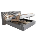 Upholstered Double Bed 160x200cm Hydraulic Storage LED Headboard Lamp - Velvet Grey