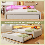 Daybed with Pull-Out Bed, LED Light Strip and USB Ports, Beige Linen