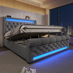 Modern Upholstered Bed 160x200cm with LED & Storage, Grey Velvet