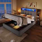 Upholstered Bed 90x200cm Storage LED USB/Type-C App Control - Linen Grey