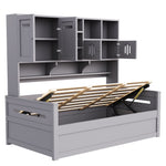 Sofa Bed, 90 x 200 cm Multifunctional Hydraulic Single Bed Frame, Grey Wood