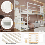 Bunk Bed with Stairs, Window & Shelf, Pine, White 90x200cm