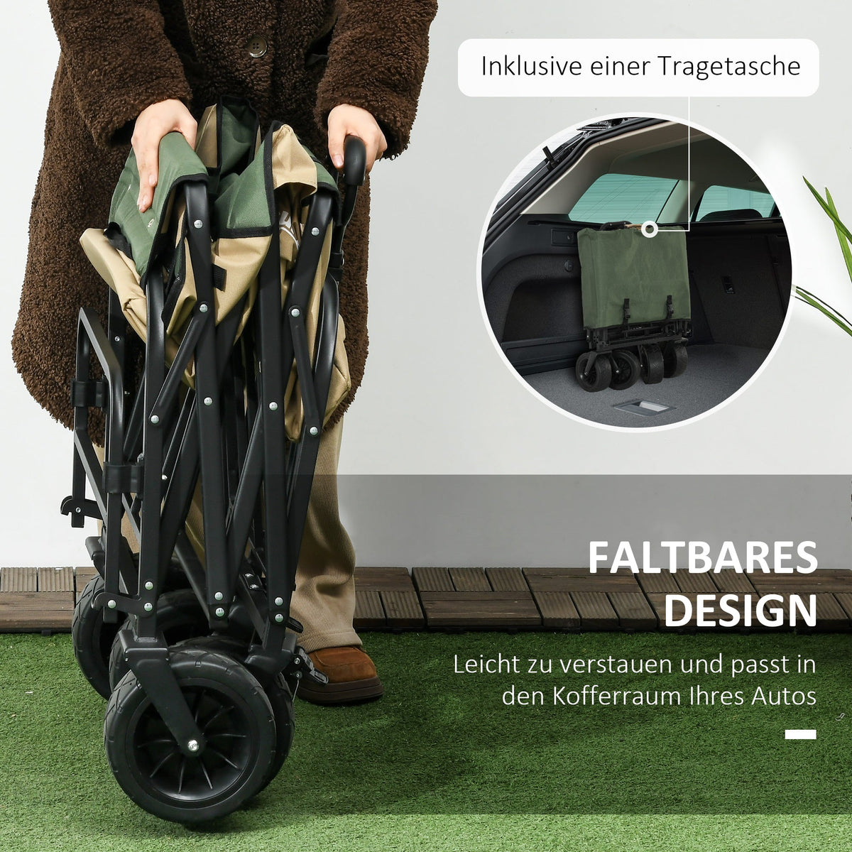 Handcart Foldable Cargo Cart, 100 kg, Khaki Oxford