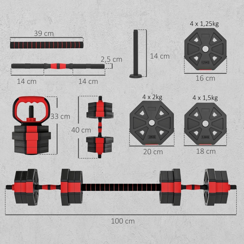 Dumbbell Set 4-in-1 Adjustable 20kg with Barbell