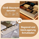 Upholstered Bed 140x200cm Hydraulic Storage LED USB/Type-C Linen Beige