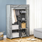 Wardrobe Fabric, 6 Compartments, Foldable, Grey