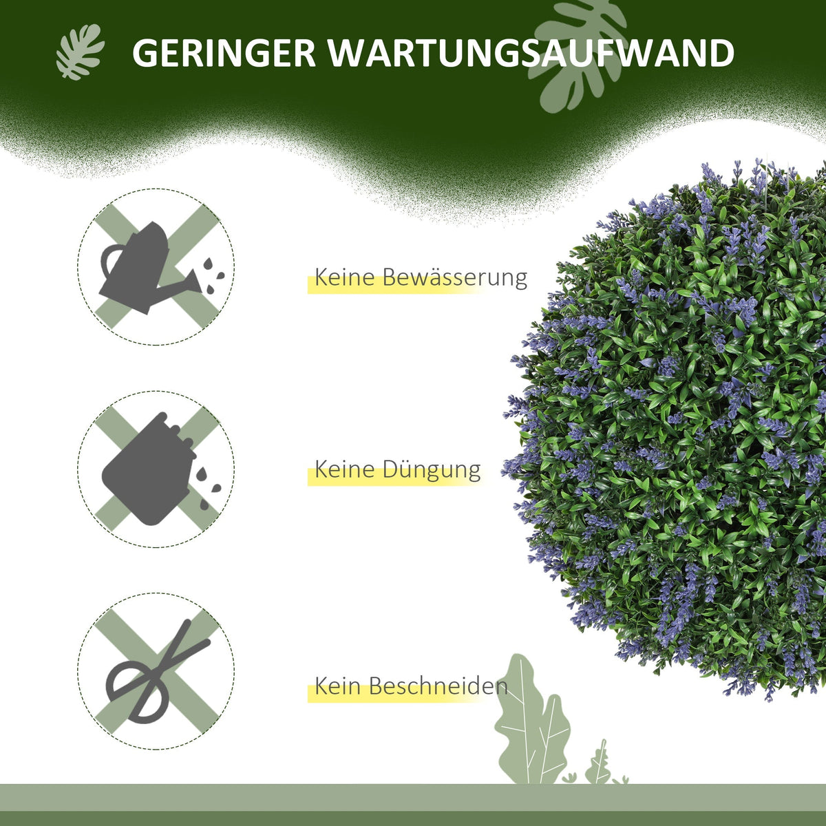 Artificial Lavender, 42 cm Ball Shape, Set of 2, Purple + Green