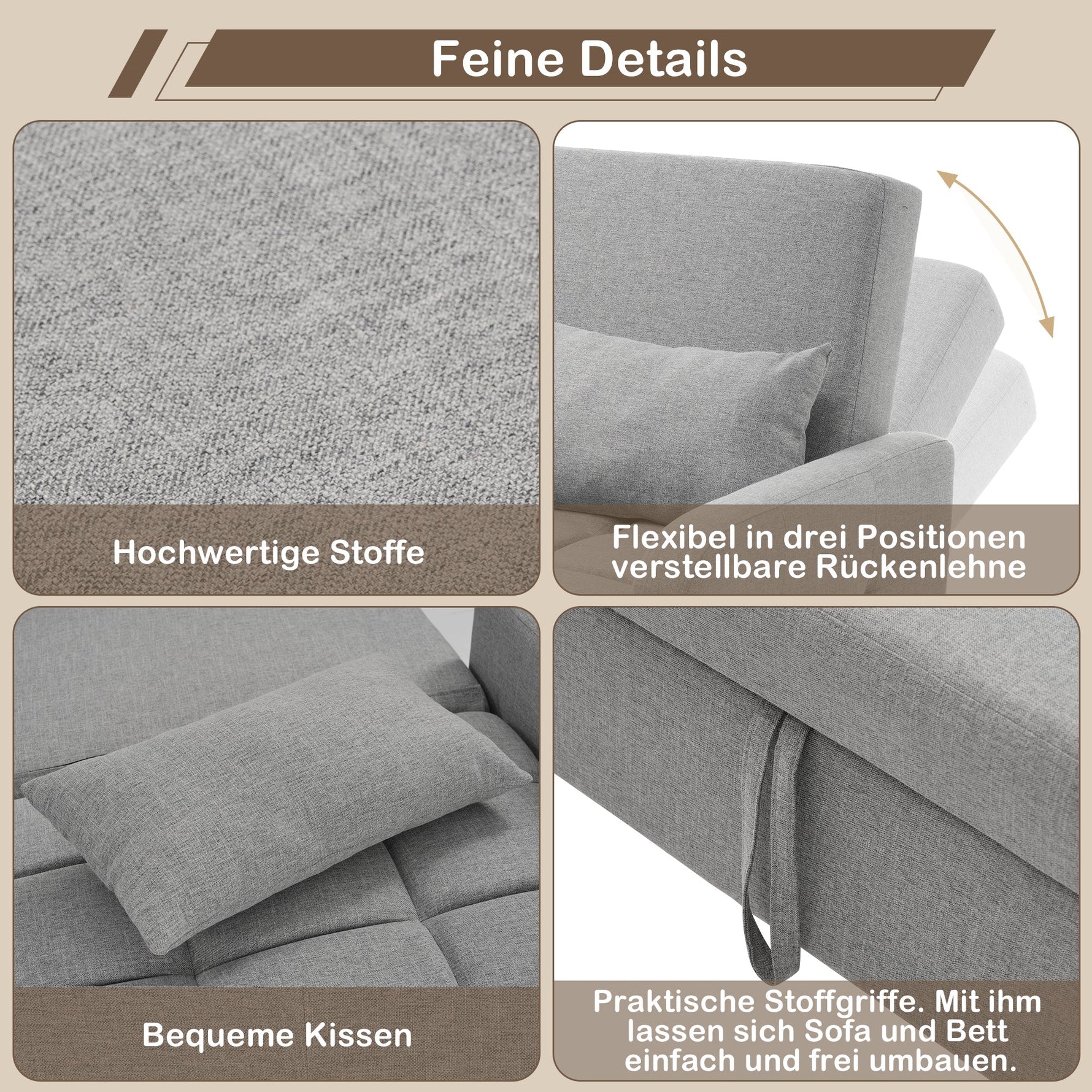 Sofa Bed, Multifunctional Folding Adjustable Backrest 180x127cm