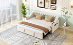 Upholstered Sofa Bed, 90/180*190cm, USB Charging, Storage, Velvet Beige