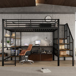 Iron Loft Bed with Desk & Storage, 120x200cm, Black Iron + MDF