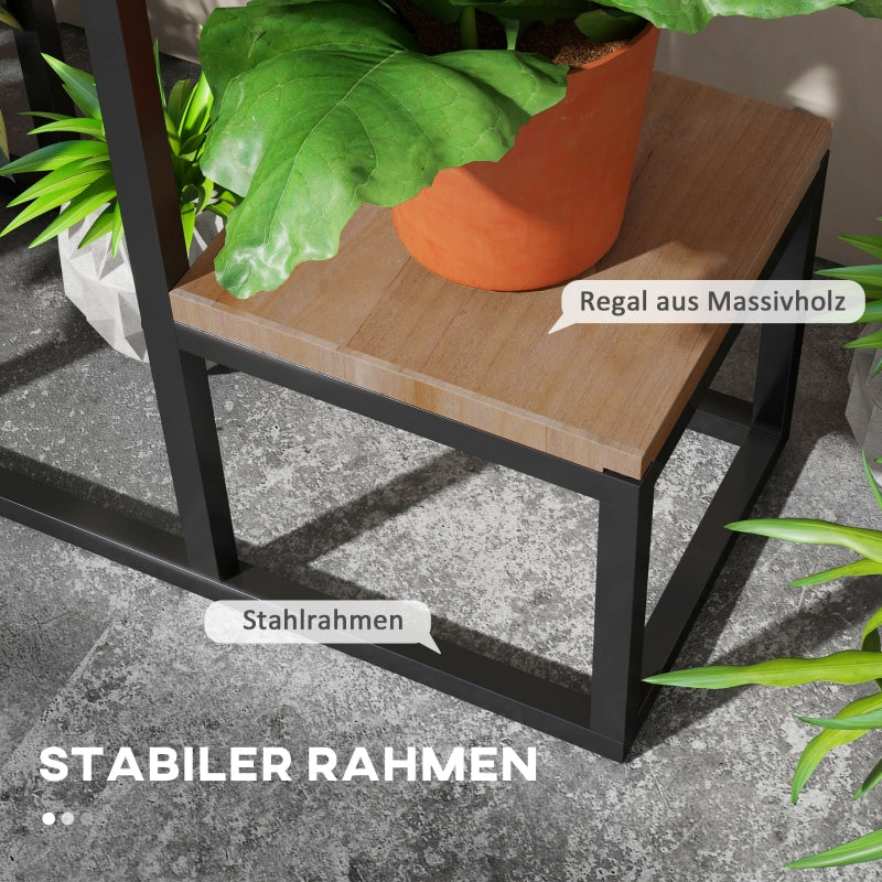 Plant Stand, 4-Level Flower Shelf, Wooden, Light Brown