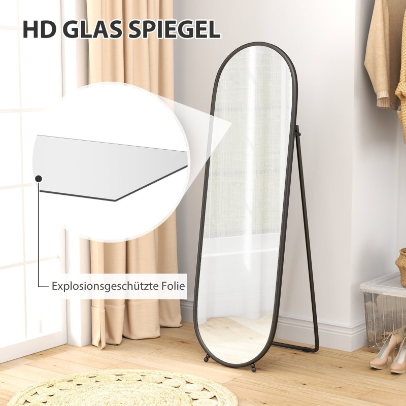 Full-Length Mirror, 160 x 40 cm Wall/Standing Oval Metal Black