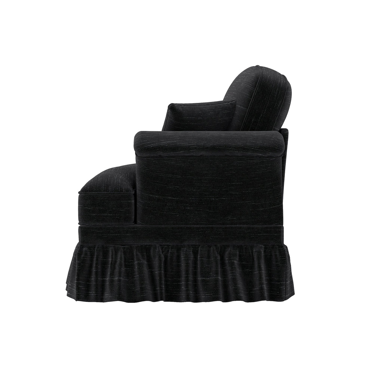 Windsor Sofa RSF with 1 Cushion and Removable Skirt, Black Chenille