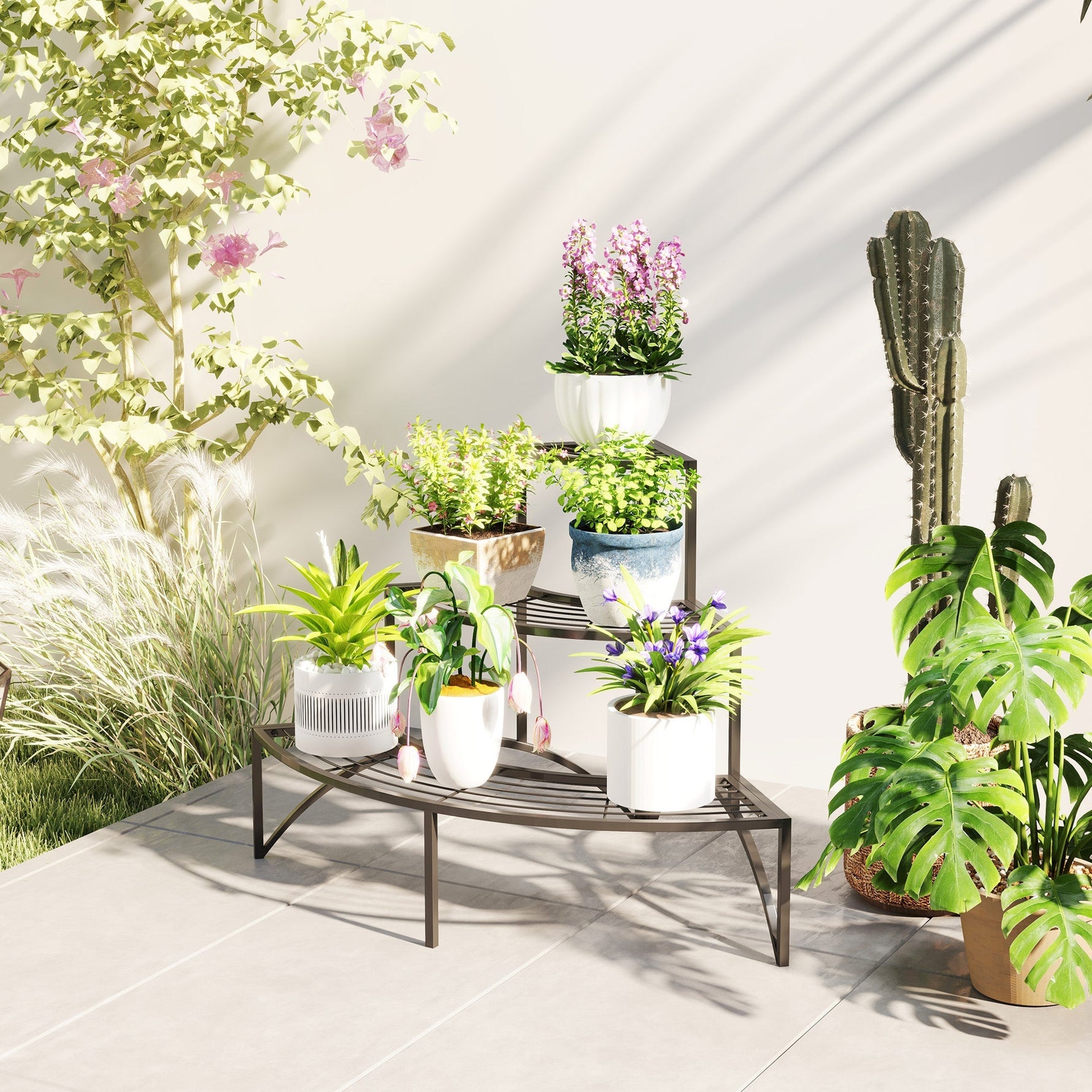 3-Tier Plant Stand, Metal Flower Shelf, 60cm High, Black