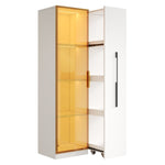 Display Cabinet with Glass Doors, Side Drawers and LED Lighting, White MDF